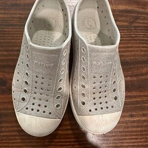 Native Silver Glitter Perforated Slip-Ons